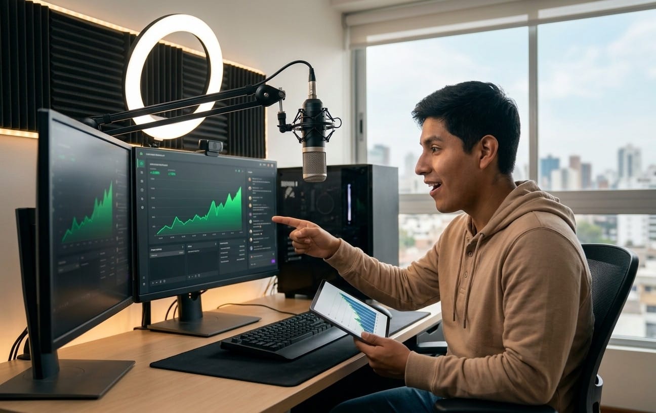 Joven haciendo streaming en su computadora preguntándose que es kick